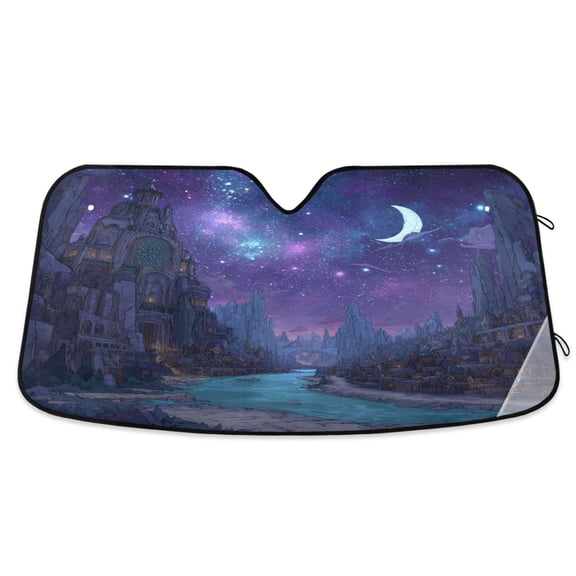 Car Sun Visor 55*27.6inch Windshield Sun Shield Car Sun Curtain Car Sun Shield Car Sun Insulation Suitable For Most Vehicles Alien Fantasy Purple City