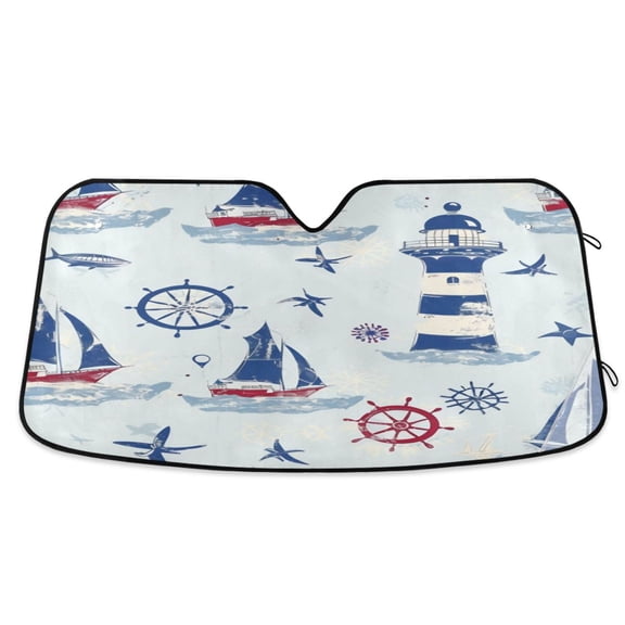 Car Sun Visor 55*27.6inch Windshield Sun Shield Car Sun Curtain Car Sun Shield Car Sun Insulation Suitable For Most Vehicles Cartoon Lighthouse and Boat