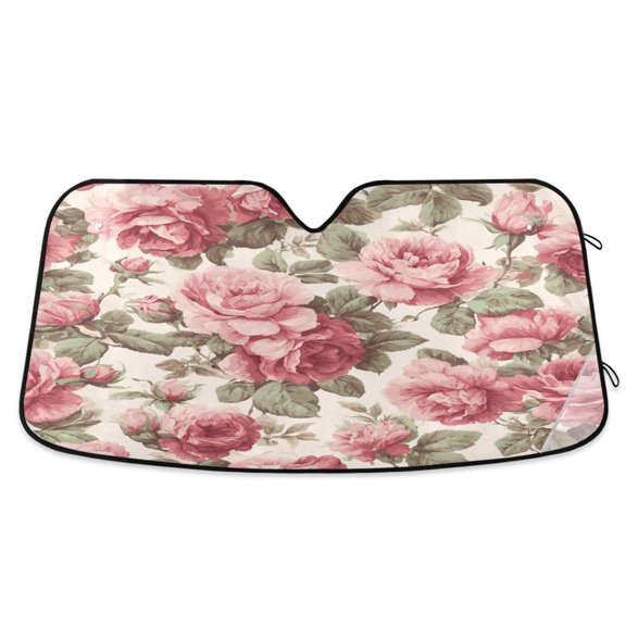 Car Sun Visor 55*27.6inch Windshield Sun Shield Car Sun Curtain Car Sun Shield Car Sun Insulation Suitable For Most Vehicles Pink Rose Pattern Beautiful