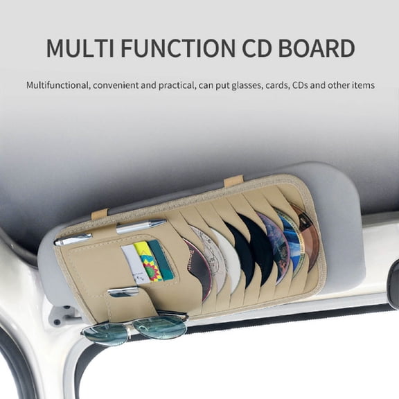Car Sun Visor CD Organizer, Multi-functional CD DVD Storage Holder with Pen Slot & Single Pocket, Practical Auto Interior Accessory