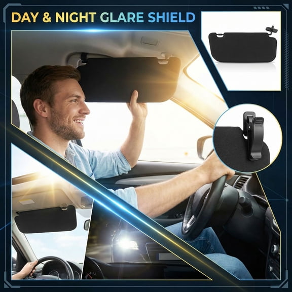 Car Sun Visor Day & Night Use Anti-Glare Goggles UV Protection Flip Down Visor Extender for Safe Driving, Reducing Headlight & Sunlight Glare - Universal Fit for All Vehicles
