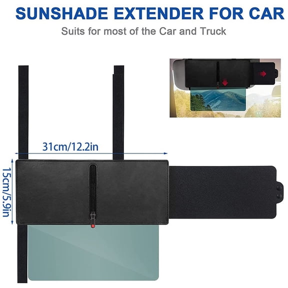 Car Sun Visor Extender With Polarized Lens, Anti-Glare Slide Shield For Front Side Window, Adjustable Fit For Most Cars SUVs Trucks, Black