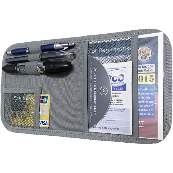 Car Sun Visor Organizer, Auto Interior Accessories Pocket Organizer, Registration and Document Holder, Personal Belonging Storage Pouch Organizer, Interior Accessories Pocket Organizer- Grey