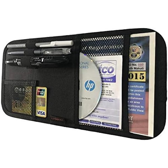 Car Sun Visor Organizer, Auto Visor Holder Interior Accessories Pocket Organizer - Car Registration Holder Document Storage Pouch Pen Holder - Black