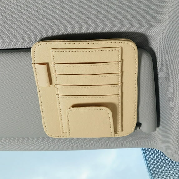 Car Sun Visor Organizer Car Document Storage Pouch Pen Holder Multi-Pocket Auto Interior Accessories Pocket Organizer Beige