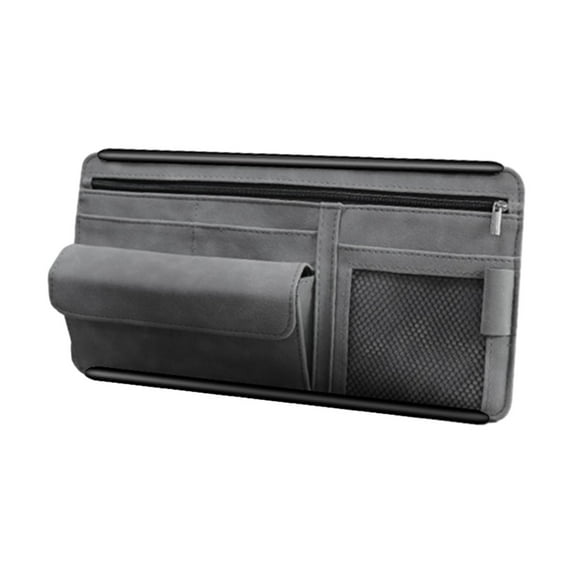 Car Sun Visor Organizer Glasses Holder Earphones Holder Zipper Pocket Easily Install Universal for Vehicle Interior Accessories Grey