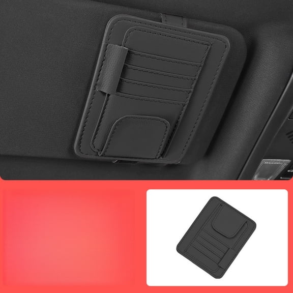 Car Sun Visor Organizer Multi-Pocket PU Leather Storage Pouch for Cards and Tickets Strong Adhesive Interior Accessory