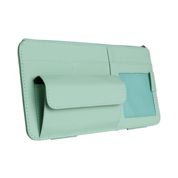 Car Sun Visor Organizer, Multi-Pocket Visor Organizer With Big Zipper Pocket, Sunglasses Holder & Elastic Bands, For Car Truck SUV Storage Pouch Accessories Interior-green