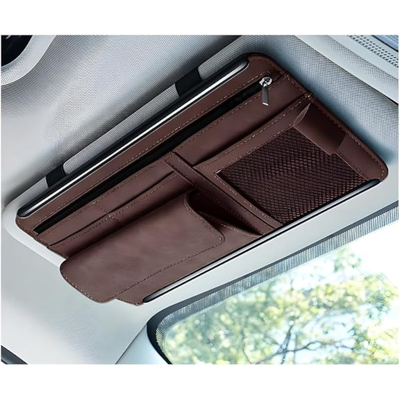 Car Sun Visor Organizer, Soft Leather Surface Eyeglasses Note Card Holder Car Storage Bag, Scratch-Resistant Waterproof Auto Sunshade Organizer Bag, Car Accessories (Gray)