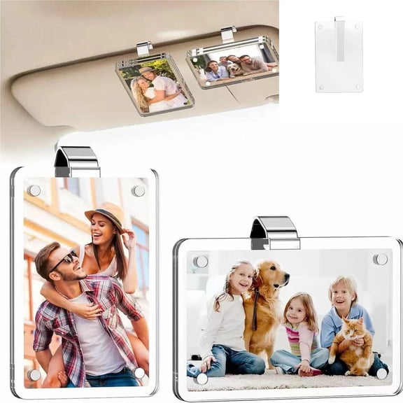 Car Sun Visor Photo Holder, Acrylic Magnetic Personalized Photo Holder for Adding Family or Personal Photos,As Shown