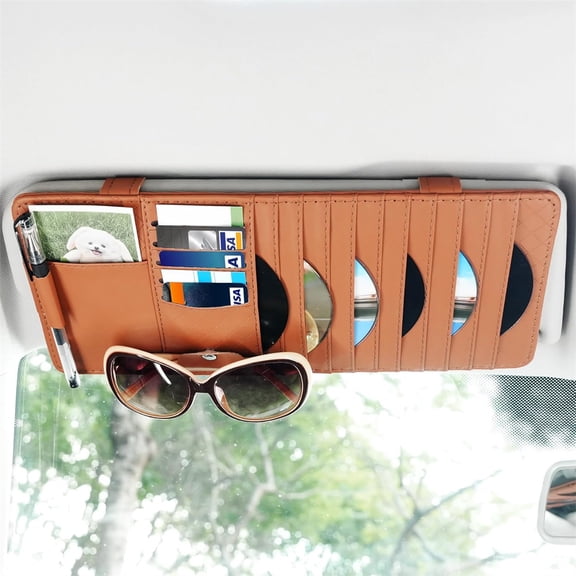 Car Sun Visor Pocket Organizer, NOGIS Car CD/DVD Holder Storage Case, Multi-Pocket Visor Organizer Storage Pouch, Glasses Clip Storage Bag, Auto Interior Accessories Pocket Organizer (Brown)