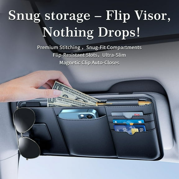 Car Sun Visor Storage Organizer – Multi-Pocket PU Leather Pouch with Card Holder, Pen Slot, and Document Pocket, Universal Fit Car Interior Accessory for Easy Travel