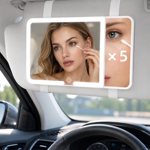 Car Sun Visor Vanity Mirror with LED Light and 5X Magnification | Car Sun Visor Vanity Mirror with LED Light, 5X Magnifying Makeup Mirror