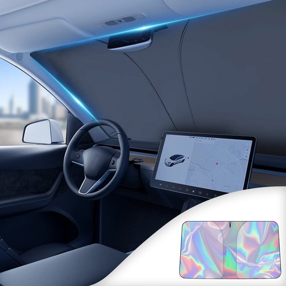 Car Sunshade Front Windshield, 53x26inch, Thickened, Sun Block, Heat Insulation, UV Protection, Suction Cups, Easy Install, Foldable, Car Accessories