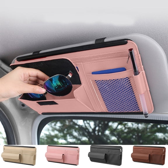 Car Sunshade Glasses Storage Box, Leather Card Holder, Multifunctional Organizer for Visor Mount, 12.2x6.7 Inches,Vsgery