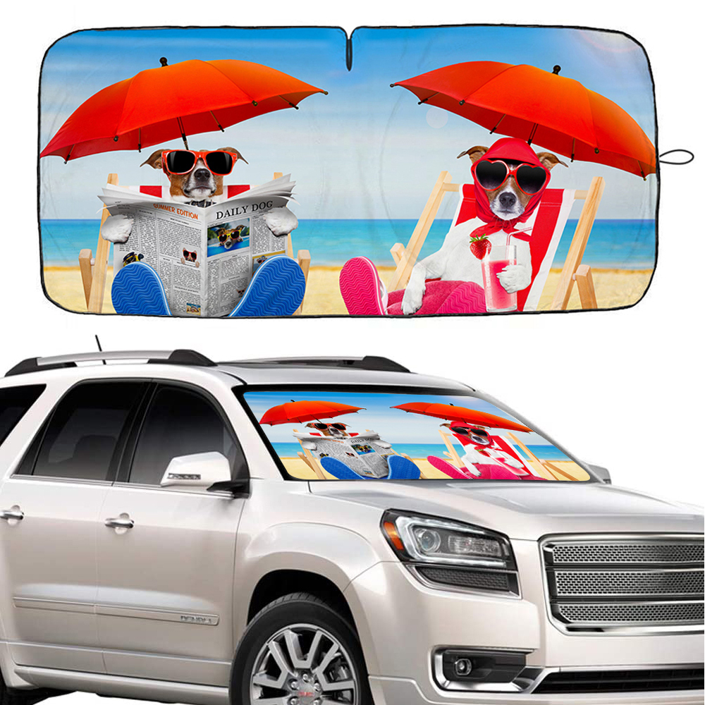 Car Sunshade Windshield with Umbrella Dogs Design, iClover Foldable