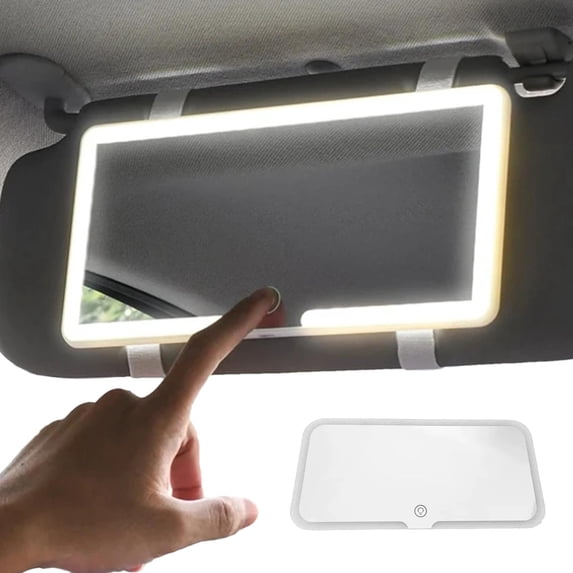 Car Sunvisor Mirror, LED Sunvisor Mirror, 3 Light Modes Cosmetic Mirror for Makeup, Adjustable Brightness Rechargeable Battery Powered Portable Car Accessory