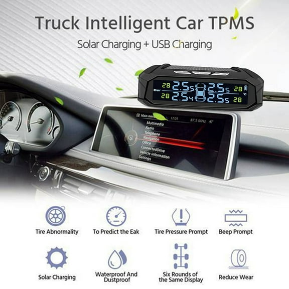 Car TPMS Tyre Pressure Monitoring System Solar Power Digital Display Auto Security Alarm Systems with 4 External Sensors