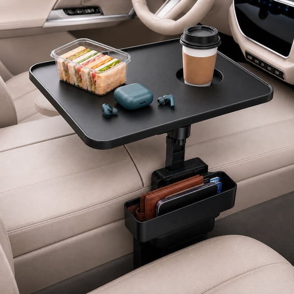 Car Table, 360 Rotating Car Desk with Cup Holder & Seat Gaps Filler Box