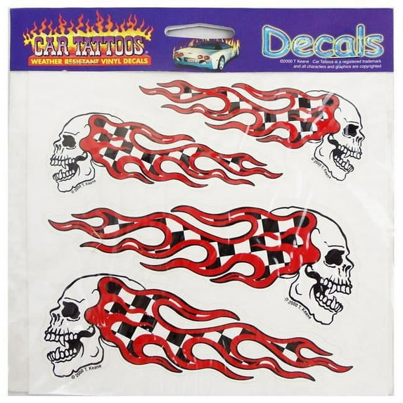 Car Tattoos Racing Skulls Weather Resistant Vinyl Decals - 4 Piece