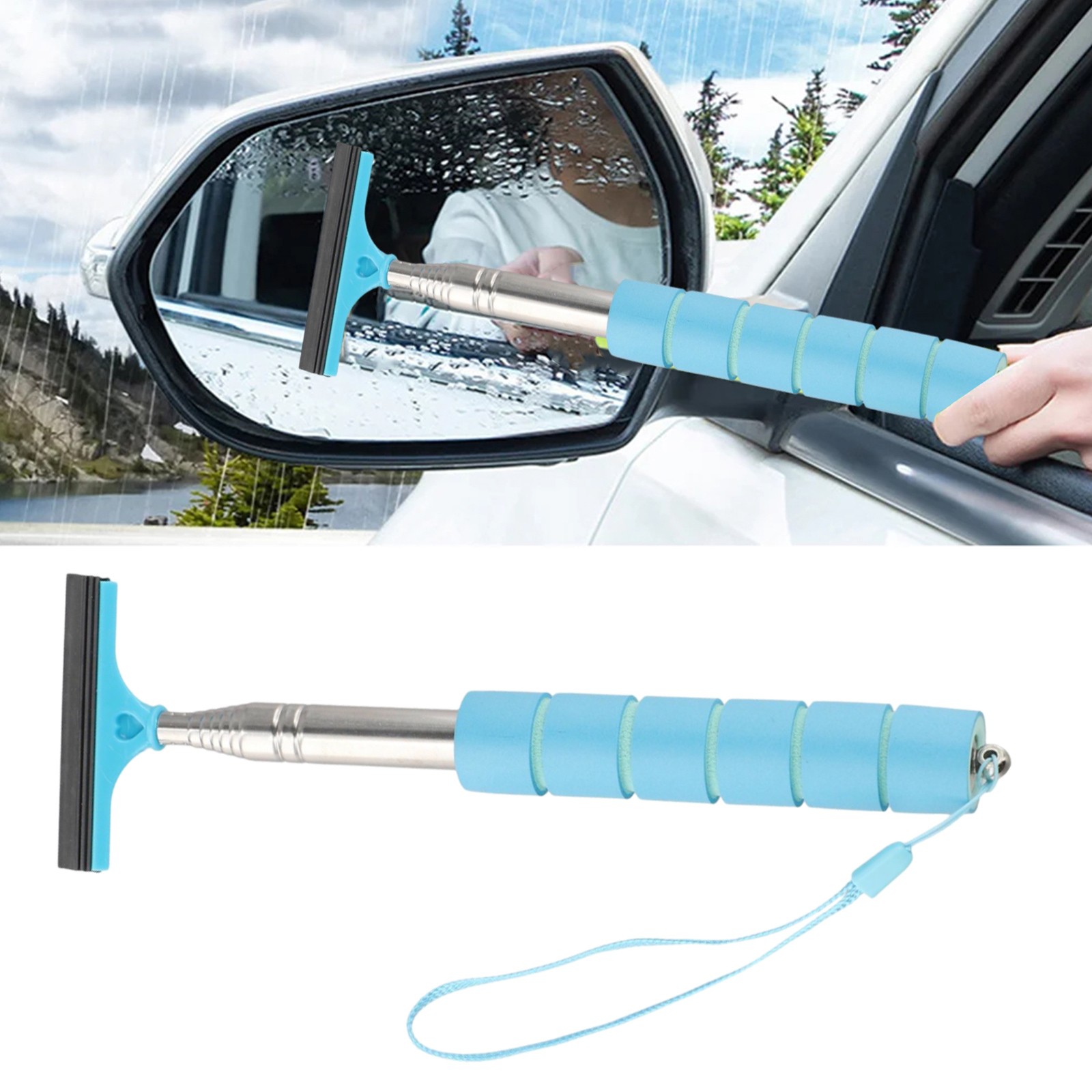Car Telescopic Rearview Side Mirror Squeegee Glass Cleaning Tool For Window Mini Squeegee Windows Retractable Small Car Rearv
