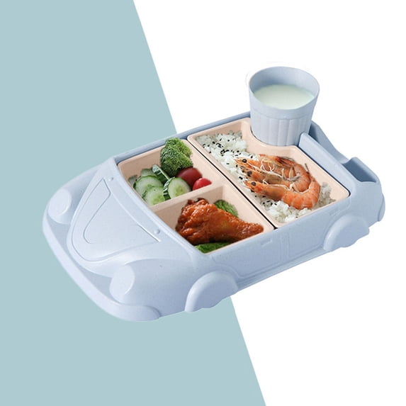 Car Themed Dinnerware Set For Kids Kitchen Dining Table With Detachable Plates Utensils And Drink Cup