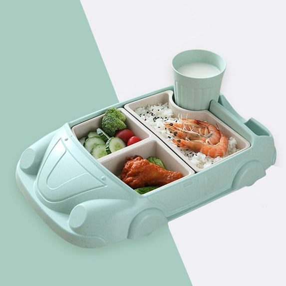 Car Themed Dinnerware Set For Kids Kitchen Dining Table With Detachable Plates Utensils And Drink Cup