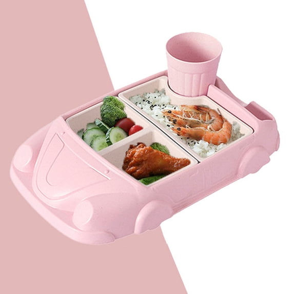 Car Themed Dinnerware Set For Kids Kitchen Dining Table With Detachable Plates Utensils And Drink Cup