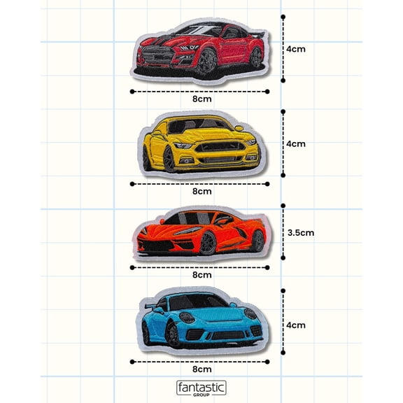 Car-Themed Iron-On Patch Set 4-Piece 3.1" x 1.6" Colorful Embroidered Applique for Kids Clothes Backpacks & Jackets