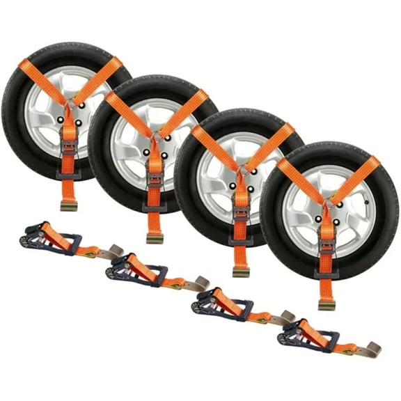 Car Tie Down Straps Kit, Lasso Style 2" x 120" Tire Straps, 5512 LBS Working Load, 11023 LBS Breaking Strength, with Flat Hooks for Passenger Car, ATV, Motorcycle, Van, SUV, UTV, Trailer, 4-Pack