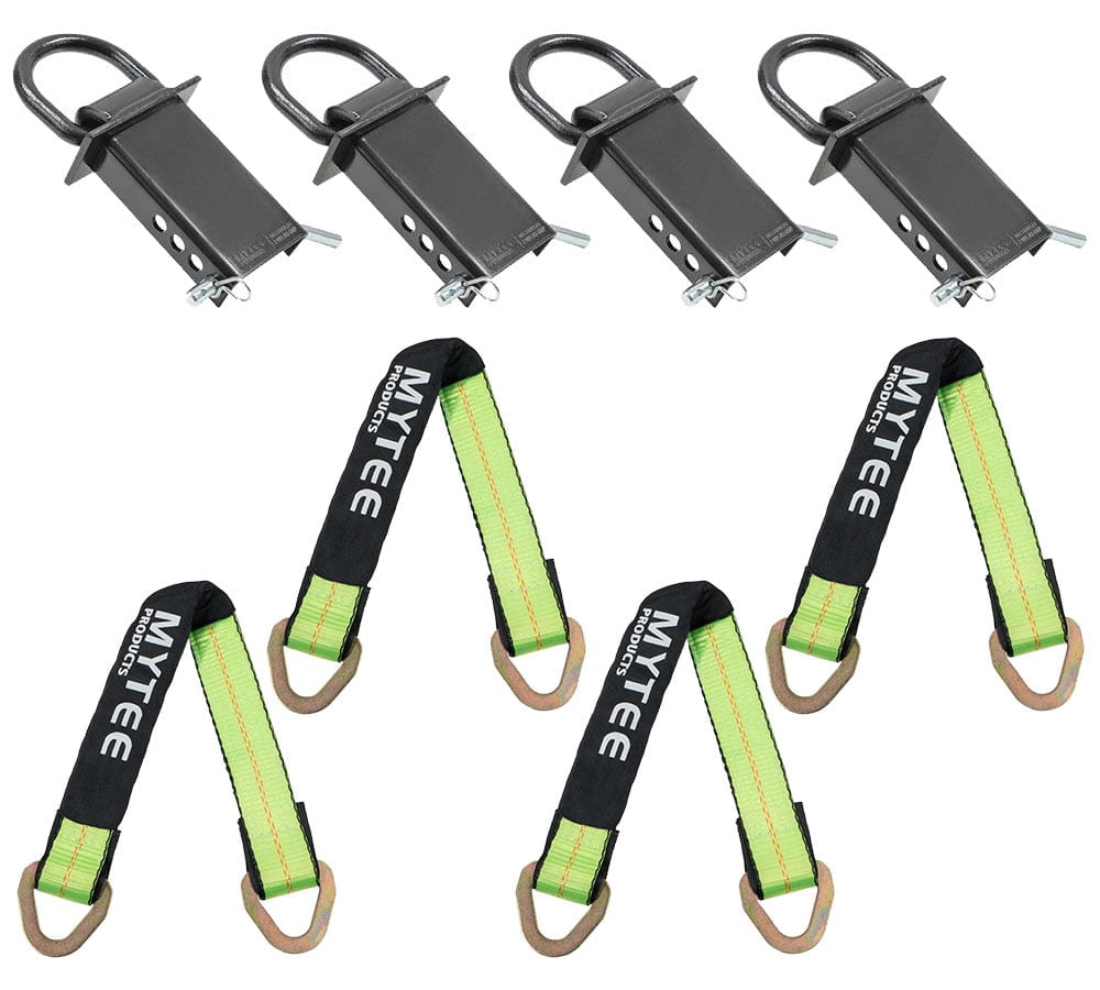 Car Tie Down Straps Kit for Trailers with 4 Pack Stake Pocket D Ring and 4 Pack 2" x 24" Axle Strap w/ Magnetic D Rings 10,000lbs Breaking Strength, Used for Car, Truck, UTV Transport