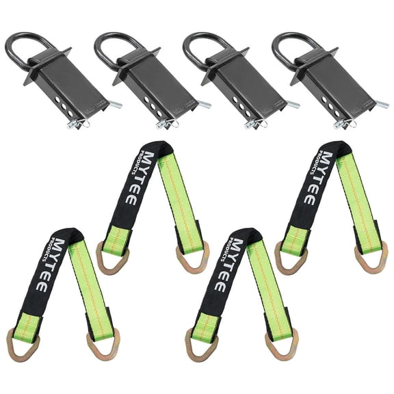 Car Tie Down Straps Kit for Trailers with 4 Pack Stake Pocket D Ring and 4 Pack 2" x 24" Axle Strap w/ Magnetic D Rings 10,000lbs Breaking Strength, Used for Car, Truck, UTV Transport