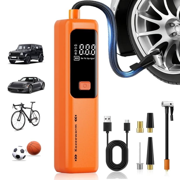 Car Tire Air Pump Portable, 150PSI Cordless Tire Inflator with Digital Pressure Gauge, Auto Shut Off, 3X Faster Inflation, Air Compressor for Car Tires, Motorcycle, Bike, Ball, Orange