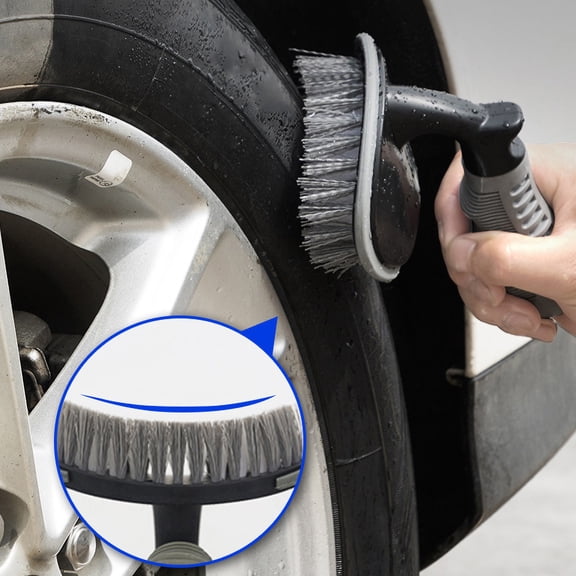 Car Tire Cleaning Brush, Large Arc Head Strong Decontamination, Portable Wheel Rim Brush for Auto Washing, Comfortable Grip Multi-Purpose Cleaning Tool for Car Detailing