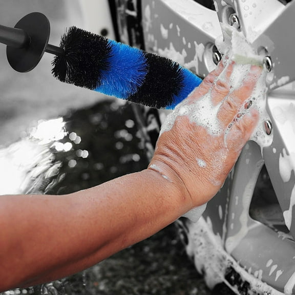 Car Tire Cleaning Brush | Wheel Hub Scrub Tool | Dual-Color Plastic Bristles | Deep Clean for Rims, Steel Wheels | Durable, Wear-Resistant | Compact 16.1x2.6 in | 1 Pack