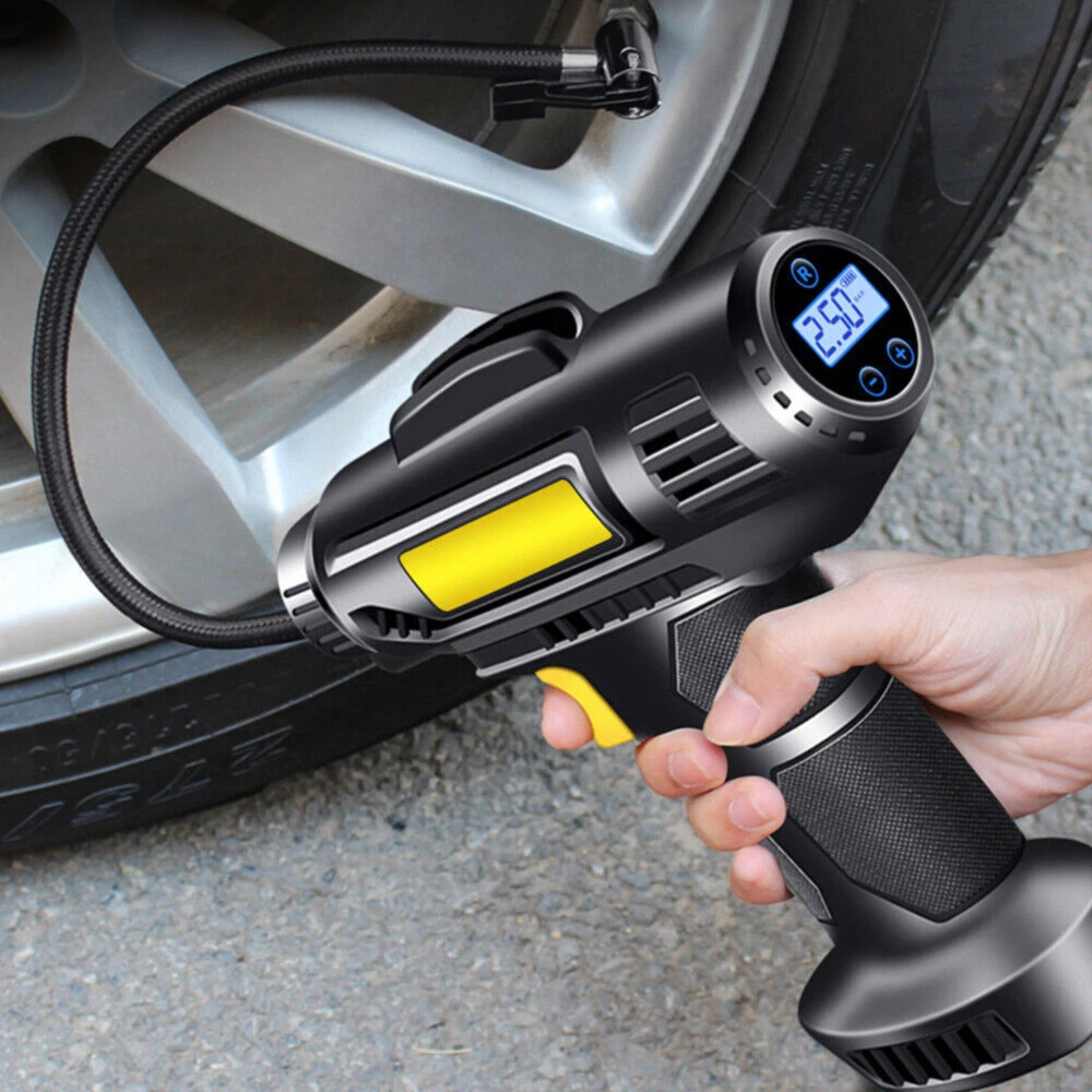 Portable Tire Inflator Air Compressor - 150PSI, Digital Gauge, Auto Shut-Off, Power Bank & LED Light