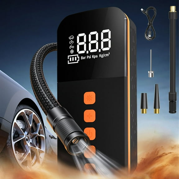 Car Tire Inflator Portable Pump, 150PSI Digital Display Fast Inflation 17L/min, Rechargeable Battery-Powered Air Compressor for Vehicle Emergency Roadside Assistance