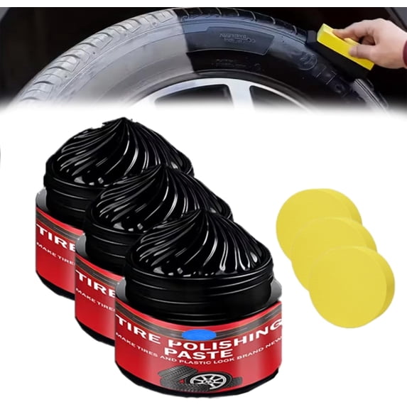 Car Tire & Plastic Trim Renewal Paste – Restores Shine, Prevents Cracking & Easy Application with Sponge, Tire Black Restorer Gel – Long‑Lasting, Non‑Greasy, for Tires, Trim, Plastic (3PCS)