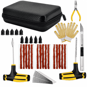 Car Tire Plug Kit 42PCS, Emergency Flat Tire Repair Kit with Tire Repair Plugs, T Handle Tools, Rubber Repair Screws, Gloves & Storage Case for Cars, Motorcycle, ATV, SUV