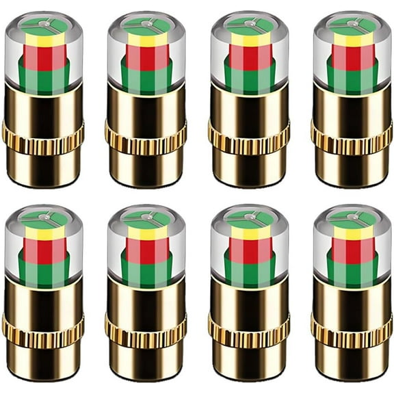 Car Tire Pressure Monitor Valve Stem Caps, 2025 New 3 Color Tire Pressure Sensor Indicator, Universal Valve Stem Covers with Pressure Sensor for Cars, Trucks, SUVs (Golden, 8Pcs)