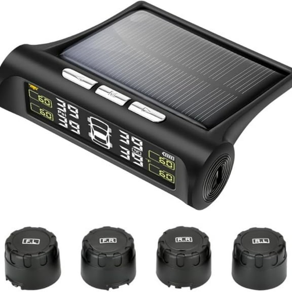 Tire Pressure Monitoring System, Solar & USB Powered 4-Wheel TPMS with Real-Time Pressure Temperature Display and Alerts for Cars, Trucks and RVs