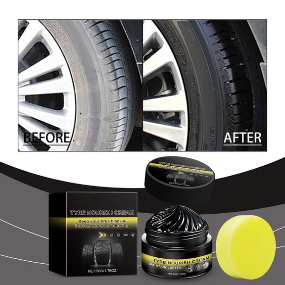 Car Tire Shine Gel, Deep Black Rubber Restorer Wax with UV Protection, Long-Lasting Tire Dressing for Auto Detailing, Prevents Cracking & Fading, Includes Applicator Sponge for Wheels & Tires