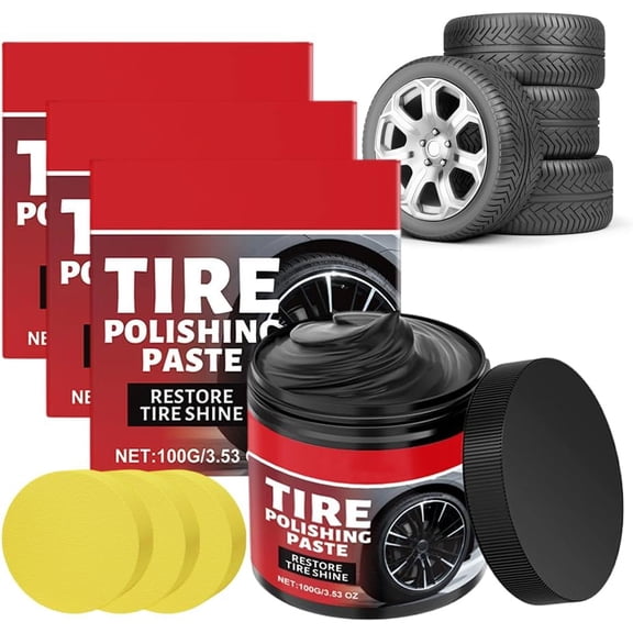 Car Tire Shine Paste with Applicator Sponge, Tire Polishing & Gloss Enhancer for Cars, Trucks, Motorcycles, RVs (3 PCS)