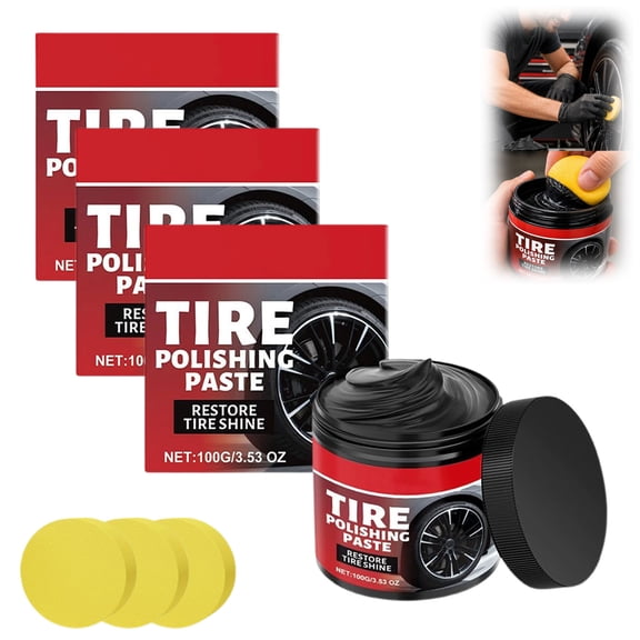 Car Tire Shine with Sponge – Wheel Shine Tire Polishing Paste for Cars, Trucks, Motorcycles, RVs – Long Lasting Wet Look, UV Protection（3 bottle and 3 sponge）