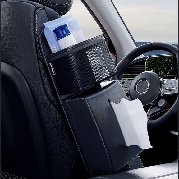 Car Tissue Box Car Seat Side Organizer Hanging Storage Bag Multifunctional Paper Drawer Holder Car Interior Decoration ABS Leather Trash Can Auto Van SUV
