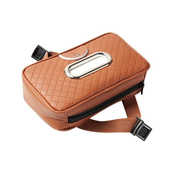 Car Tissue Box, Car Visor Tissue Holder, Multifunctional Leather Paper Towel Dispenser with Adjustable Strap and Eyeglass Clip, Durable Brown Beige Gray Artificial Leather Storage Case