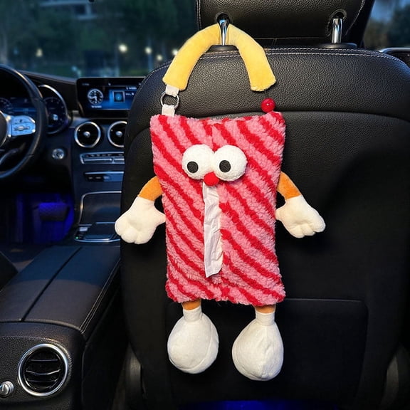 Car Tissue Box Hanging Bag | Cute Plush Car Tissue Holder for Seat Back | Universal Fit for Cars SUVs Trucks | Soft Cotton Cover | Easy Install | 1 Pack