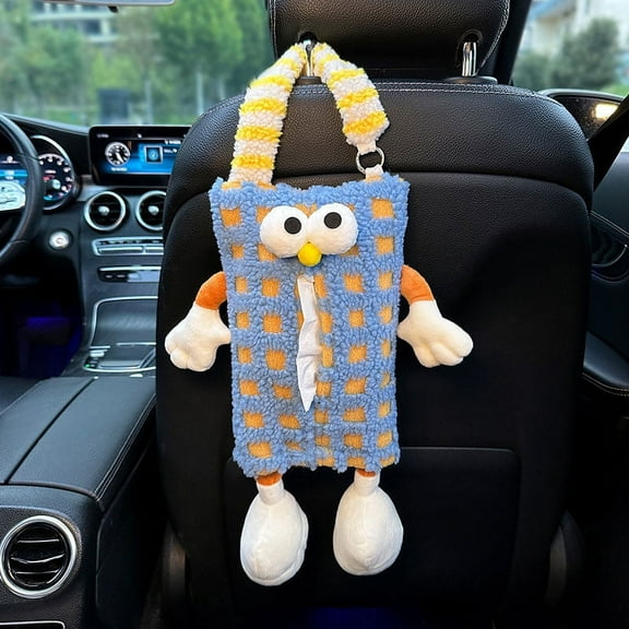 Car Tissue Box Hanging Cute Plush Soft Cotton Backseat Accessory Easy Install Universal Fit Decorative Organizer for SUV Truck Vehicle Interior 1 Pack