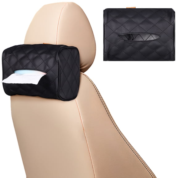 Black PU Car Tissue Holder for Headrest and Visor - Space-Saving Auto Organizer for Travel and Daily Use