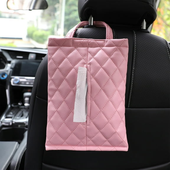 Car Tissue Box Holder | Leather Car Seat Back Organizer | Diamond Pattern, Hanging Type Tissue Dispenser, Universal Fit, Durable Polyurethane | Multicolor | 13.5 x 7.2 in